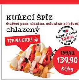 RABBIT řeznictví KUŘECÍ ŠPÍZ (kuřecí prsa, slanina, zelenina a koření) chlazený 1kg nabídka
