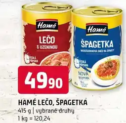 Terno Hamé lečo, špagetka nabídka