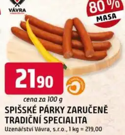 Trefa Spišské párky zaručeně tradiční specialita nabídka