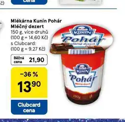 Tesco Kunín pohár mléčný dezert nabídka