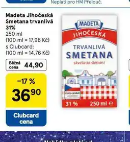 Tesco Madeta jihočeská smetana trvanlivá 31% nabídka