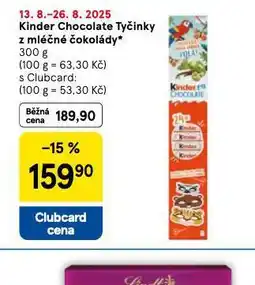Tesco Kinder chocolate tyčinky z mléčné čokolády nabídka