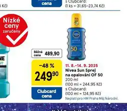 Tesco Nivea sun sprej na opalování nabídka