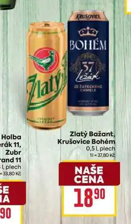 Billa Zlatý Bažant, Krušovice Bohém 0,51, plech nabídka