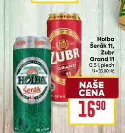 Billa Holba šerák 11, Zubr Grand 11 0,51, plech nabídka