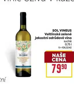 Billa SOL VINEUS Veltlínské zelené jakostní odrůdové víno suché 0,75l nabídka