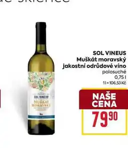 Billa SOL VINEUS Muškát moravský jakostní odrůdové víno polosuché 0,75l nabídka