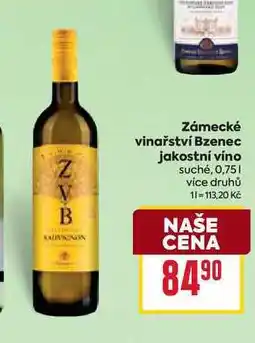 Billa Zámecké vinařství Bzenec jakostní víno suché, 0,75l nabídka