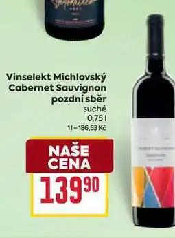 Billa Vinselekt Michlovský Cabernet Sauvignon pozdní sběr suché 0,75l nabídka