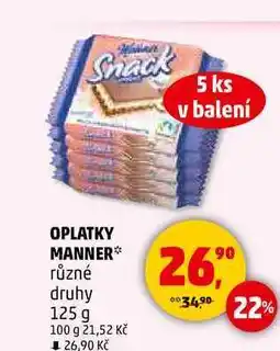 Penny Market MANNER oplatky různé druhy, 125 g nabídka