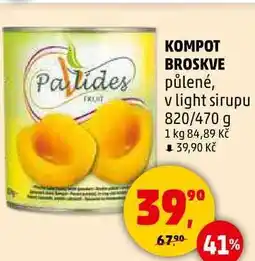 Penny Market KOMPOT BROSKVE půlené, v light sirupu, 820/470 g nabídka