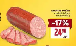 Billa Tyrolský salám z pultu lahůdek cena za 100g nabídka