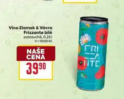 Billa Vino Zlomek & Vávra Frizzante bílé polosuché, 0,25l nabídka