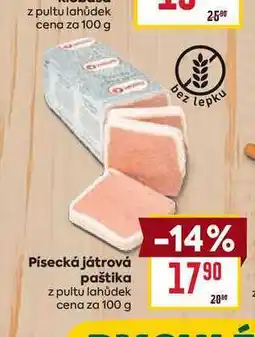 Billa Písecká játrová paštika z pultu lahůdek cena za 100 g nabídka