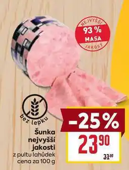 Billa Šunka nejvyšší jakosti z pultu lahůdek cena za 100 g nabídka