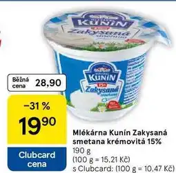Tesco Mlékárna Kunín Zakysaná smetana krémovitá 15%, 190 g nabídka