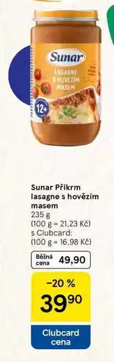 Tesco Sunar Příkrm lasagne s hovězím masem, 235 g nabídka