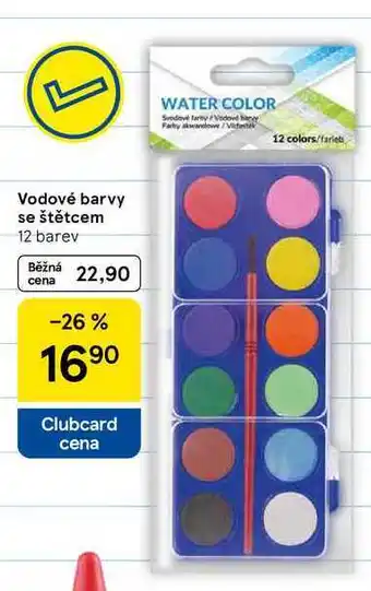 Tesco Vodové barvy se štětcem, 12 barev nabídka