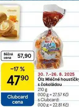 Tesco Ölz Mléčné houstičky s čokoládou, 210 g nabídka