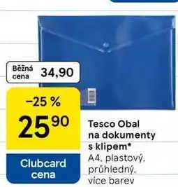Tesco Tesco Obal na dokumenty s klipem, A4. plastový. průhledný, více barev nabídka