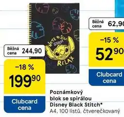 Tesco Poznámkový blok se spirálou Disney Black Stitch, A4. 100 listů, čtverečkovaný nabídka