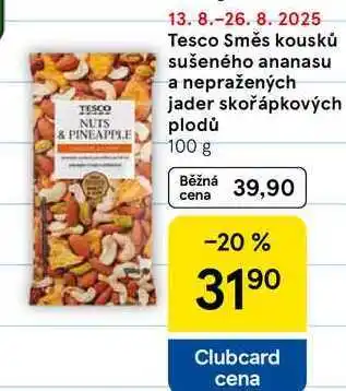 Tesco Tesco Směs kousků sušeného ananasu a nepražených jader skořápkových plodů, 100 g nabídka