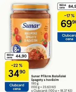 Tesco Sunar Příkrm Boloňské špagety s hovězím, 190 g nabídka