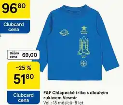 Tesco F&F Chlapecké triko s dlouhým rukávem Vesmír Vel.: 18 měsíců-8 let nabídka