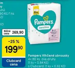 Tesco Pampers Vlhčené ubrousky, 4× 80 ks, dva druhy nabídka