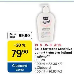 Tesco Bella for teens Sensitive Jemný krém pro intimní hygienu, 300 ml nabídka