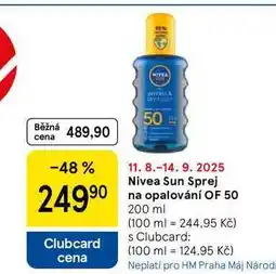 Tesco Nivea Sun Sprej na opalování OF 50, 200 ml nabídka