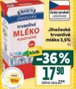 Billa Madeta Jihočeské trvanlivé mléko 3,5% nabídka