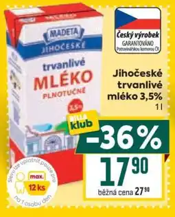 Billa Jihočeské Trvanlivé mléko 3,5% nabídka