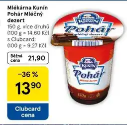 Tesco Mlékárna Kunín Pohár Mléčný dezert nabídka