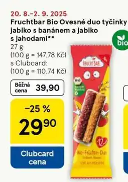 Tesco Fruchtbar Bio Ovesné duo tyčinky jablko s banánem a jablko s jahodami nabídka