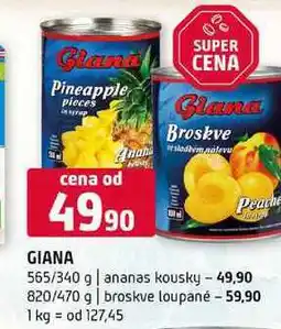 Terno GIANA 565/340 g ananas kousky 820/470 g broskve loupané nabídka