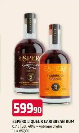 Terno ESPERO LIQUEUR CARIBBEAN RUM 0,7l vol. 40% vybrané druhy nabídka