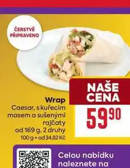 Billa Wrap Caesar, s kuřecím masem a sušenými rajčaty od 169 g nabídka