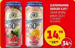Penny Market ZLATOPRAMEN RADLER 0,0% různé druhy plech, 0,5 l nabídka