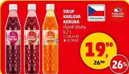 Penny Market SIRUP KARLOVA KORUNA různé druhy, 0,7 l nabídka