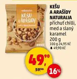 Penny Market KEŠU A ARAŠÍDY NATURALIA příchuť chilli, med a slaný karamel, 200 g nabídka