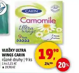 Penny Market VLOŽKY ULTRA WINGS CARIN různé druhy, 9 ks nabídka