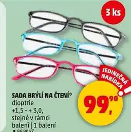 Penny Market SADA BRÝLÍ NA ČTENÍ dioptrie +1,5 + 3,0, stejné v rámci balení, 1 balení nabídka