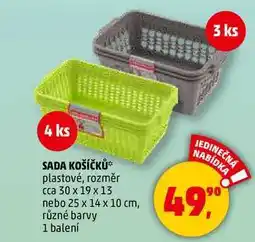 Penny Market SADA KOŠÍČKŮ plastové, rozměr cca 30 x 19 x 13 nebo 25 x 14 x 10 cm, různé barvy, 1 balení nabídka