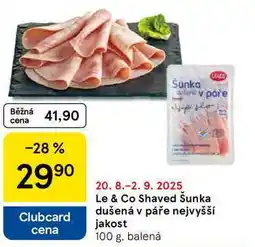 Tesco Le & Co Shaved Šunka dušená v páře nejvyšší jakost, 100 g, balená nabídka