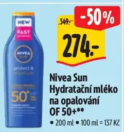 Albert Nivea Sun Hydratační mléko na opalování OF 50+ nabídka