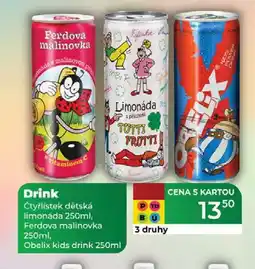 Tamda Foods Drink Čtyřlístek dětská limonáda 250ml, Ferdova malinovka 250ml, Obelix kids drink 250ml nabídka