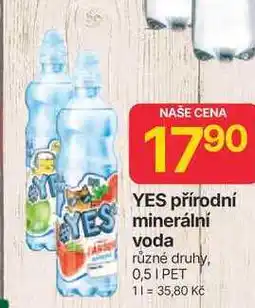 Hruška YES minerální voda různé druhy, 0,5l nabídka