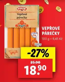 Lidl PIKOK VEPŘOVÉ PÁREČKY nabídka