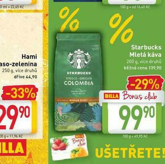 Billa Starbucks mletá káva nabídka